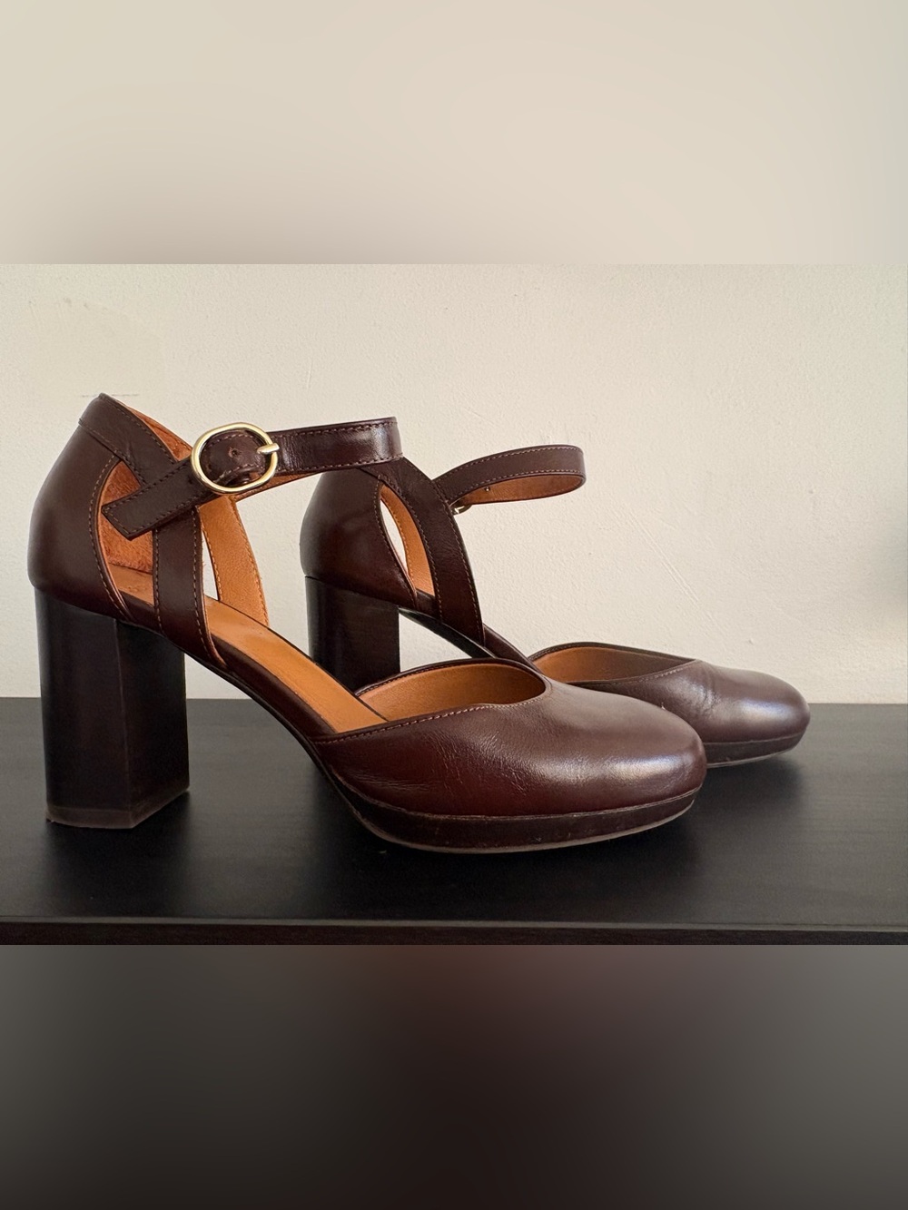 🔥 🤎Vintage Sezane Chocolate Brown Leather Block-Heel Mary Jane Sandals